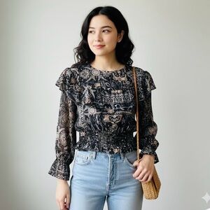 Women's Black and Gray Patterned Top